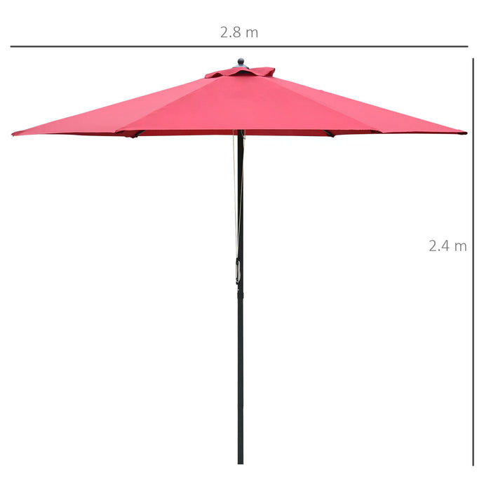 Outdoor Sunshade Canopy 2.8m - Patio Parasol Umbrella with 6 Ribs & Manual Push, Wine Red - Ideal for Garden and Backyard Entertaining