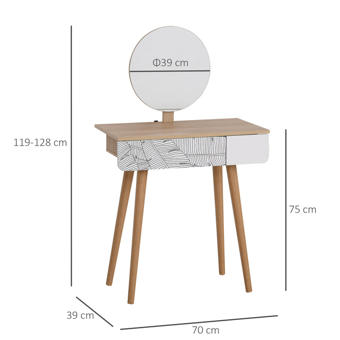 Elegant Oak Wooden Dressing Table with Adjustable Mirror - Bedroom Vanity Featuring Drawer for Storage - Ideal for Dressing Room Durability and Style