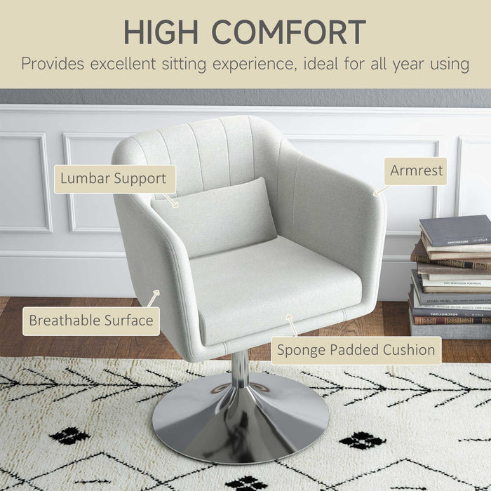 Modern Swivel Accent Chair - Height Adjustable with Cushioned Pillow, Cream White - Ideal for Living Room or Bedroom Comfort