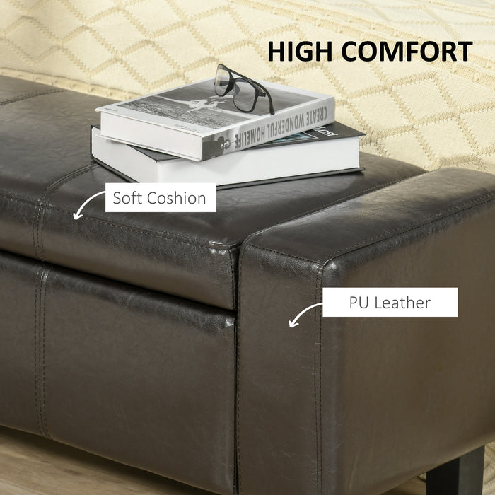 Upholstered Flip-Top Ottoman - PU Leather, Versatile Black Storage Solution - Elegant Footrest and Seating for Home or Office