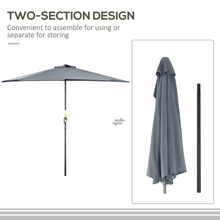 2.7m Half Parasol Balcony Umbrella with 5 Steel Ribs - Space-Saving Garden Outdoor Shade in Grey - Ideal for Compact Patio Areas and Sun Protection
