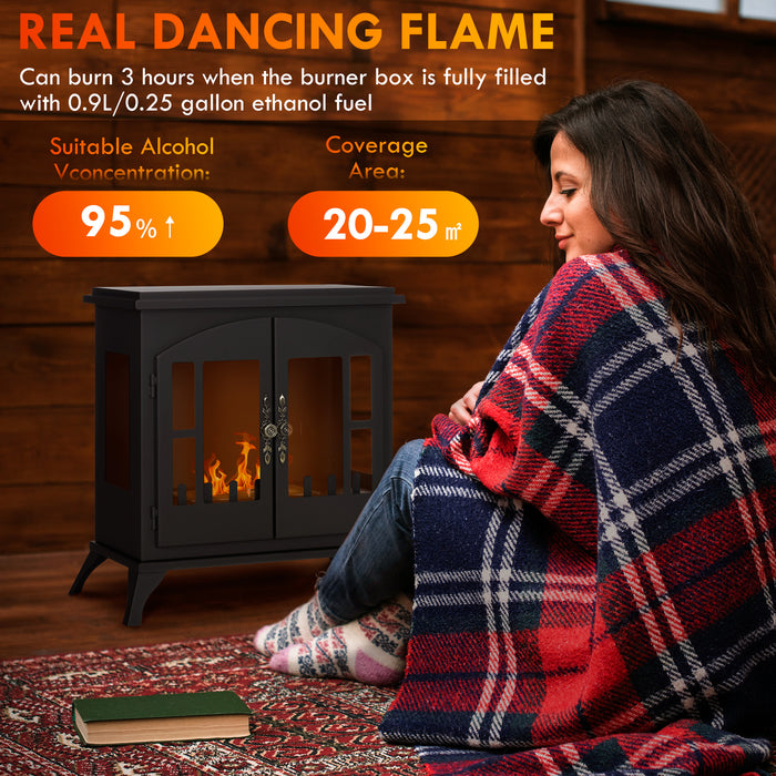 Freestanding Ethanol Fireplace Stove - 0.9L Bioethanol Fire, Stainless Steel Flame Snuffer, 3-Hour Burn Time, Indoor Use - Cozy Heating Solution for Home Spaces