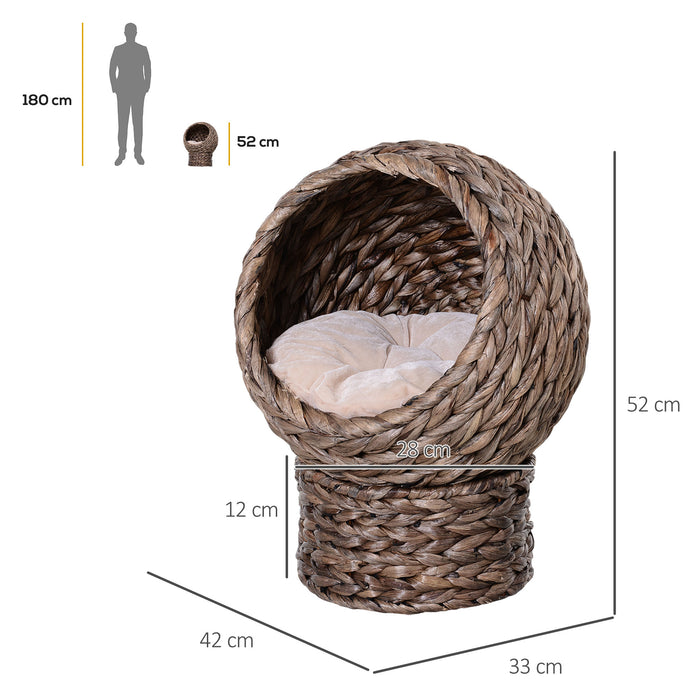 Raised Wicker Cat Bed with Soft Cushion - Rattan Basket Design, Washable & Cozy - Perfect for Cats & Small Pets Comfort & Relaxation