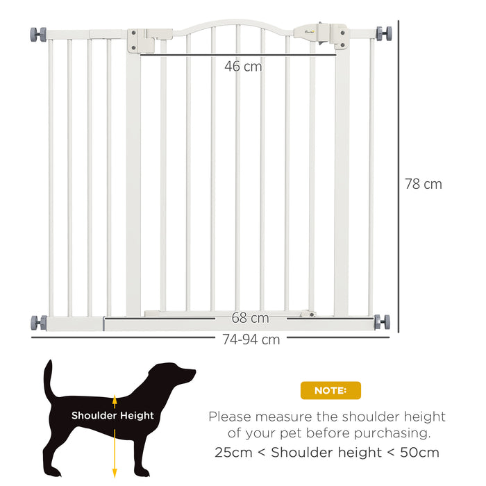 Adjustable Metal Pet Safety Gate 74-94 cm - Auto-Close Door Feature, White Finish - Secure Barrier for Dogs & Cats in Home