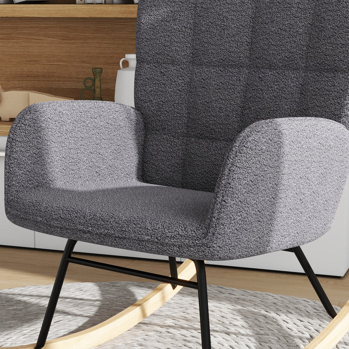 Nursing Rocking Chair with Berber Fleece - Comfortable Wingback Glider for Nursery & Living Room - Soothing Rocker for New Parents, Dark Grey