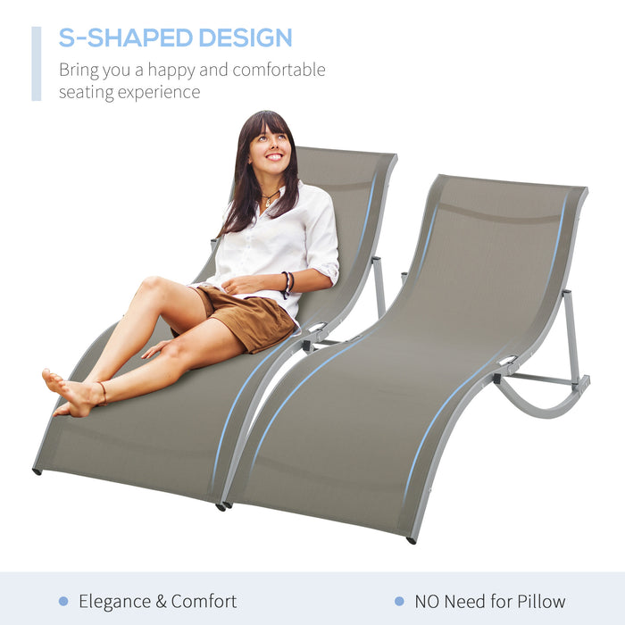 Foldable S-shaped Lounge Chairs, Set of 2 - Sun Lounger Recliner for Outdoor, Patio, Beach, Garden - Light Grey Comfort Seating