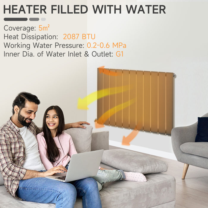 Water-Filled Space Heater - 83 x 60cm Horizontal Designer Radiator, Quick Warm-Up for Living Room, Study, Garage - Ideal for Home Heating, Grey Model