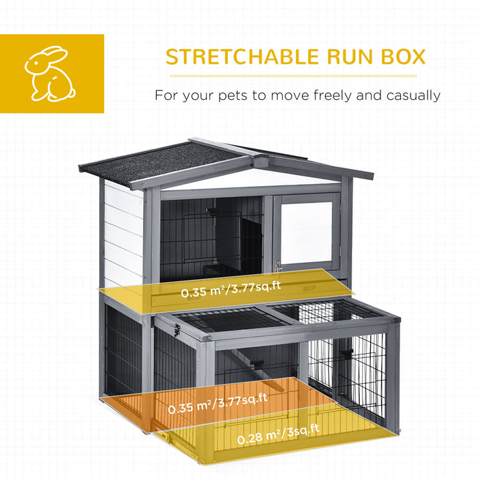 Wooden 2-Tier Rabbit Hutch with Ramp - Small Animal Cage with Slide-Out Tray and Openable Roof, Outdoor Run - Ideal for Rabbits and Small Pets, Grey, 101.5 x 90 x 100 cm