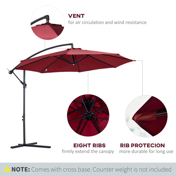 Cantilever 3m Umbrella - Banana-Style Outdoor Parasol for Garden & Patio Sun Protection - Ideal for Comfortable Shade in Wine Red