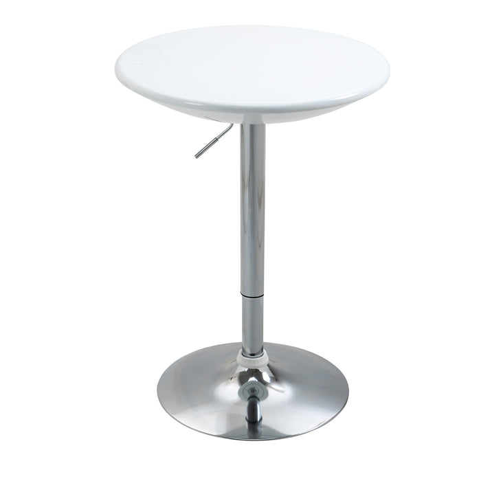 Adjustable Modern Round Bar Table - Swivel Bistro Desk with Painted Top and Silver Steel Leg - Ideal for Home Pubs and Entertaining Spaces