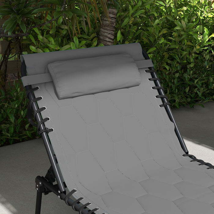 Foldable 5-Position Reclining Sun Lounger - Comfortable Padded Seat Outdoor Tanning Chair with Side Pocket - Ideal for Patio Relaxation and Sunbathing