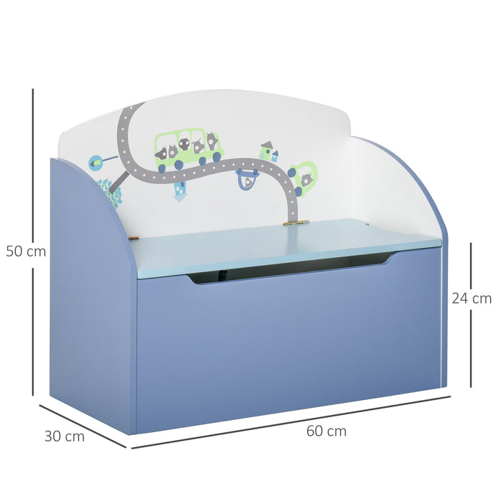 Kids 2-in-1 Wooden Toy Storage Chest and Chair - Durable with Safety Hinges and Gas Stay Bar Lid, 60 x 30 x 50 cm, Blue - Perfect for Organizing Children's Toys and Seating
