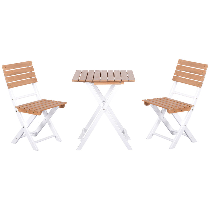 3-Piece Folding Patio Bistro Set - Pine Wood Outdoor Chair and Table Combo for Garden Poolside - Ideal for Relaxing and Entertaining Outdoors