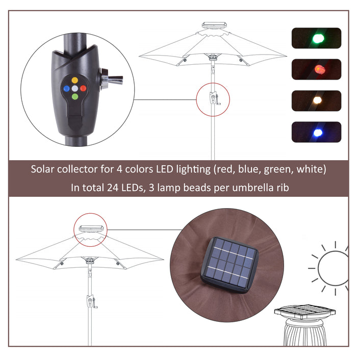 Solar LED Umbrella Parasol - 24 Brown/Coffee Lights for Outdoor Ambiance - Ideal for Patio, Backyard Nighttime Events