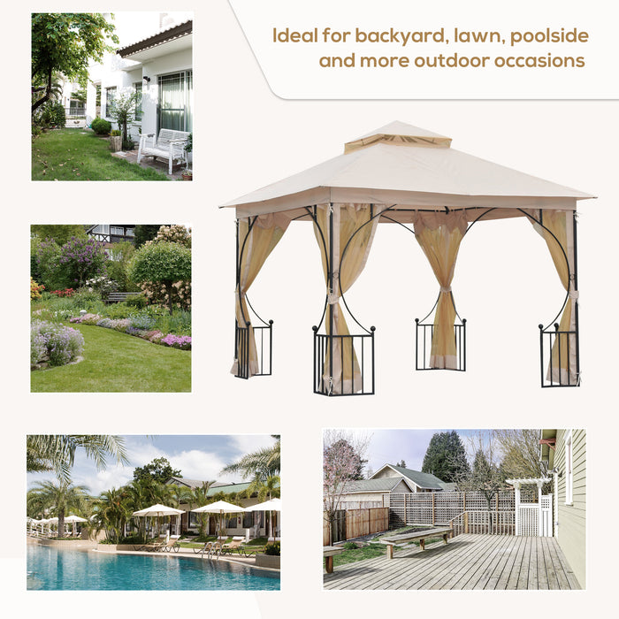 Garden Gazebo Patio Tent 3x3M - Double-Tier Sun Shade Canopy with Metal Frame for Outdoor Events - Ideal Shelter for Parties and Gatherings in Beige