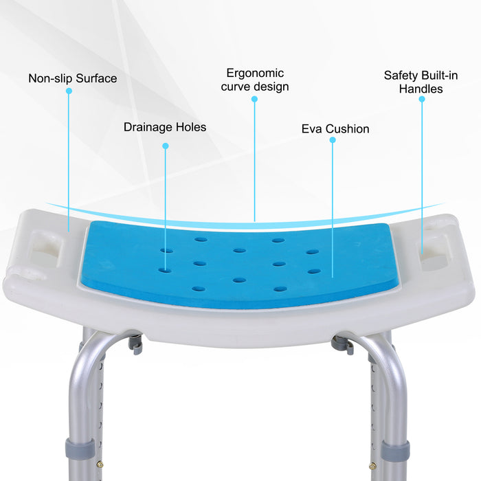 Height-Adjustable Aluminum Shower Stool - 6 Levels, Non-Slip Padded Seat, Drainage Holes & Foot Pads - Convenient Bathroom Chair for Elderly & Disabled