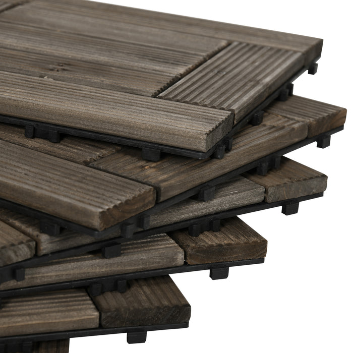 27-Piece Wooden Interlocking Deck Tiles - 30 x 30 cm Weather-Resistant Outdoor Patio & Balcony Flooring, 2.5㎡ Coverage, Charcoal Grey - Ideal for Terrace & Hot Tub Surroundings