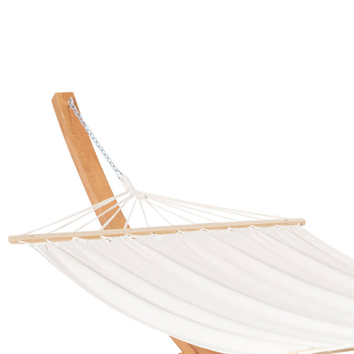 Outdoor Garden Hammock with Wooden Stand - White Swing Hanging Bed for Patio Leisure - Ideal for Backyard Relaxation and Comfort