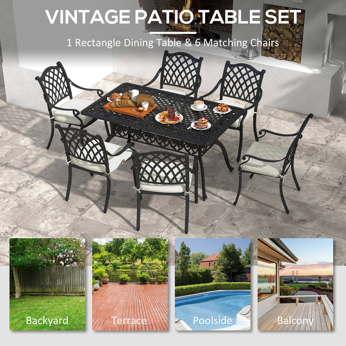 Aluminium Patio Dining Set - 7-Piece with Umbrella Hole, Black Finish - Outdoor Entertaining and Family Meals