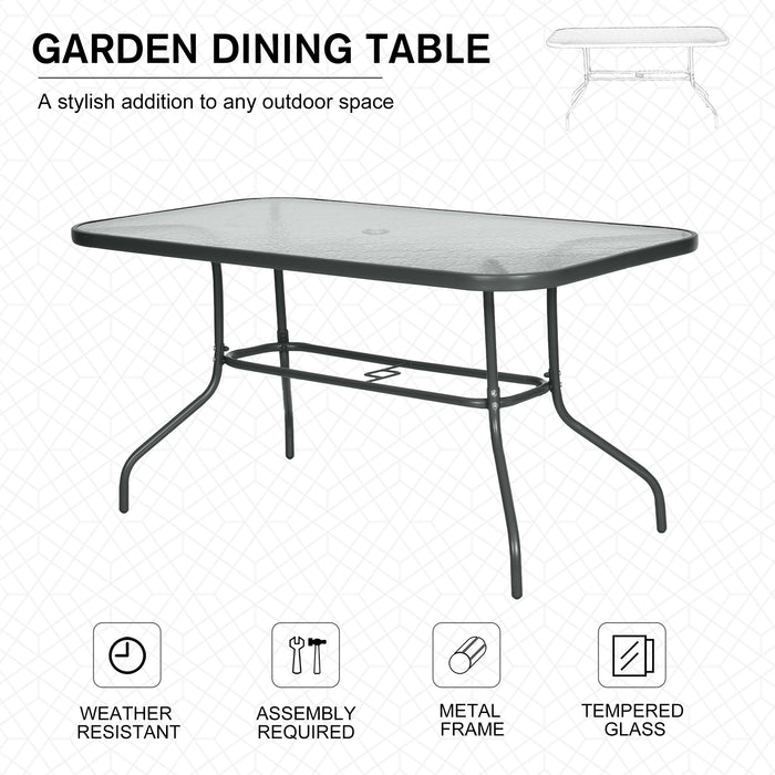 Aquatex Curved Metal Frame Glass Table - Outdoor Garden Dining with Parasol Hole, Tempered Grey Top - Ideal for Patio, Balcony Entertaining Friends and Family