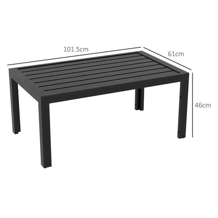 Patio Coffee Side Table with Steel Frame - Rectangular Outdoor Side Table with Slat Tabletop - Ideal for Garden and Balcony Use