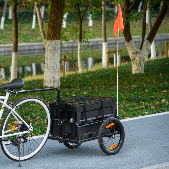 Bicycle Cargo Trailer with 65L Storage Box - Durable Steel Construction, Foldable Design, 40KG Capacity - Ideal for Bike Tours and Grocery Hauling