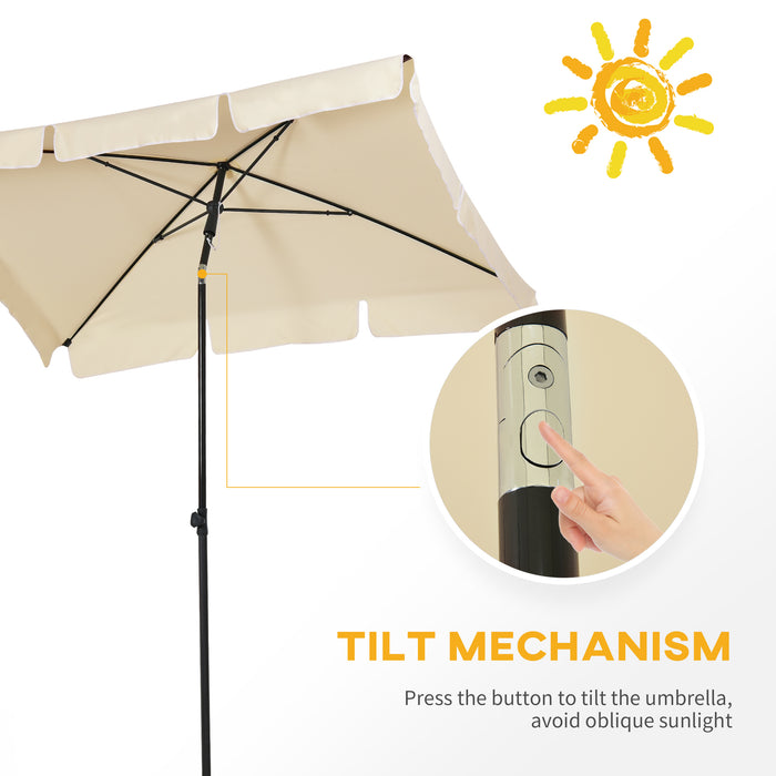 Aluminum Rectangular Sun Parasol with Tilt - 2M x 1.25M Beige Umbrella for Patio and Garden - Ideal Outdoor Shade for Relaxation and Protection