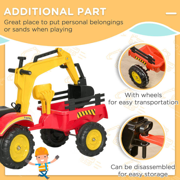 Kids Controllable Excavator - Durable Plastic Pedal-Powered Ride-On Truck in Red and Yellow - Perfect for Budding Construction Enthusiasts