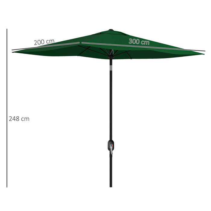 Rectangular Market Umbrella with Easy Crank and Tilt Feature - 6 Ribs, Sturdy Aluminum Pole, 2 x 3m in Lush Green - Ideal Sunshade for Patio, Garden, or Poolside