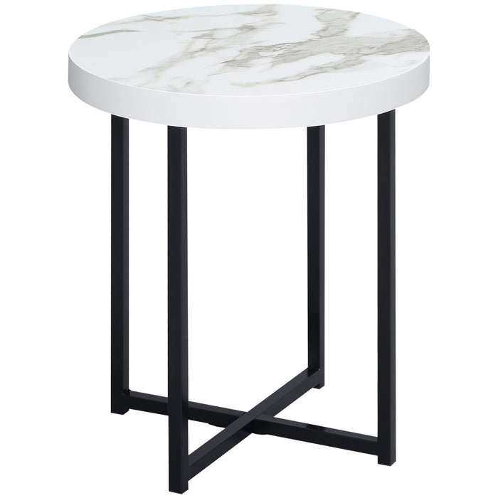 Modern Round White Side Table - Sturdy Metal Legs, End or Bedside Table for Living Room or Bedroom - Versatile Accent Furniture for Any Home Decor