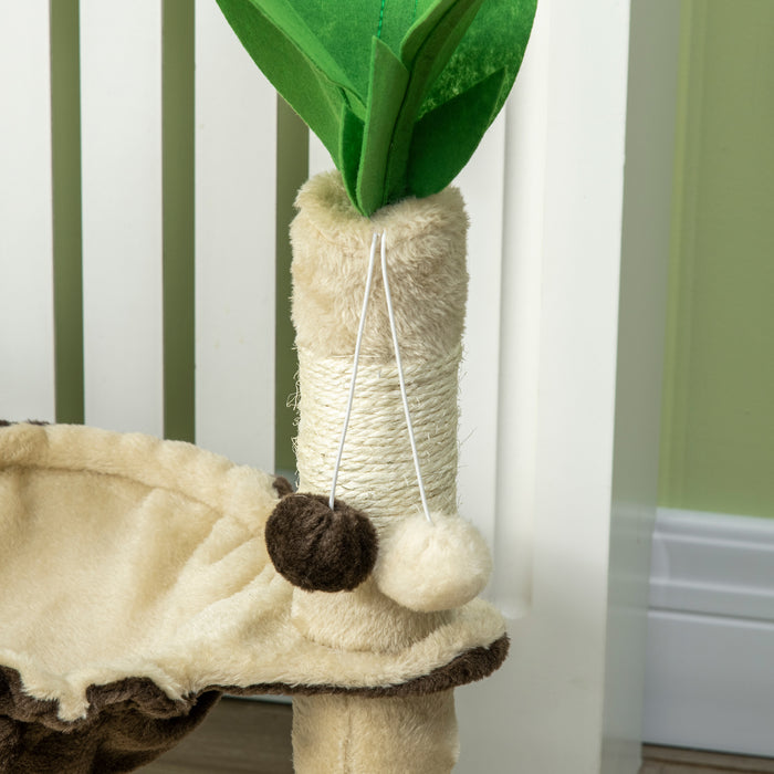 Coconut Tree Design Cat Tower - 68cm Beige Kitty Activity Center with Hammock & Sisal Scratching Post - Ideal for Playful Cats and Scratching Training