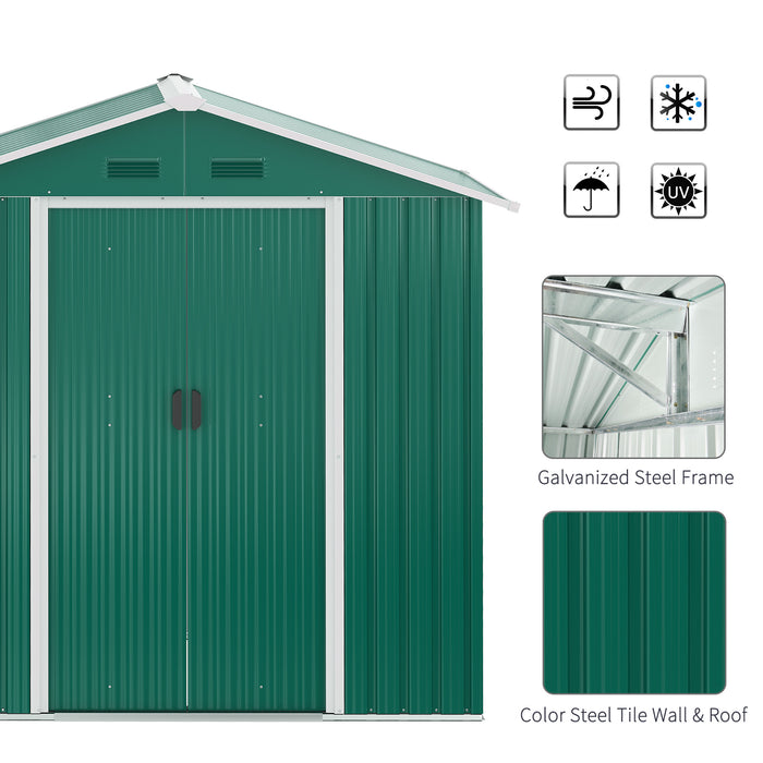 Outdoor Metal Storage Shed - 6.5ft x 3.5ft with Double Sliding Doors, 4 Vents in Green - Ideal for Garden and Tool Organization