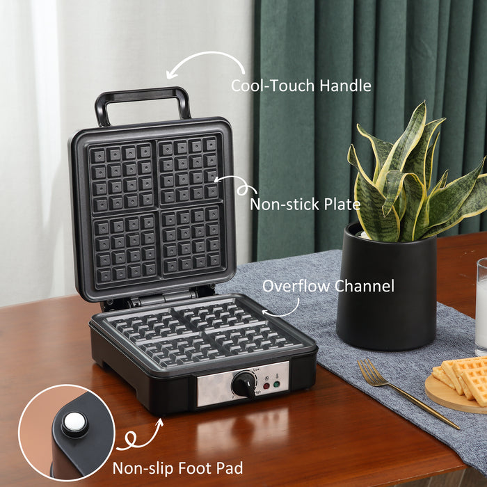 4 Slice Waffle Maker - Deep Cooking Plate and Adjustable Temperature with Non-stick Coating - Perfect for Family Breakfasts and Homemade Desserts, 1200W