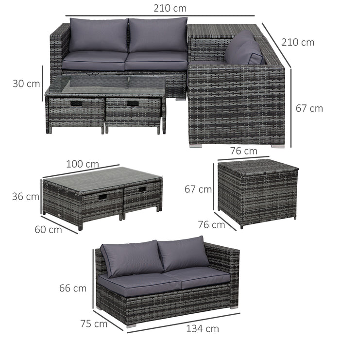 4-Seater Rattan Wicker Set - Cushioned Patio Corner Sofa with Storage Coffee Table and 2 Drawers - Ideal for Garden Entertainment and Relaxation