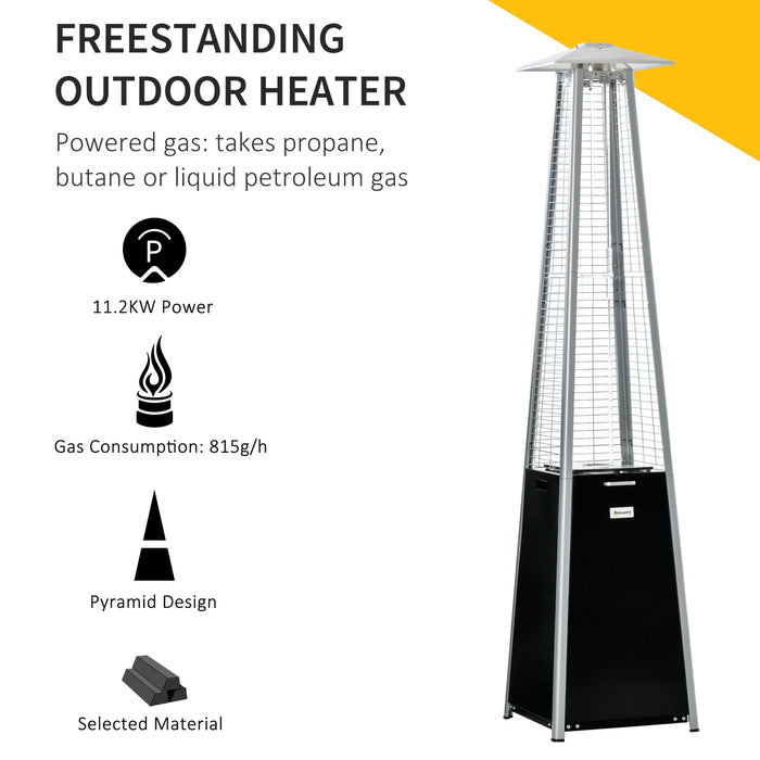 Freestanding Black Pyramid Patio Gas Heater 11.2KW - Garden Tower Propane Heating with Wheels and Dust Cover - Outdoor Warmth Solution 50x50x225cm