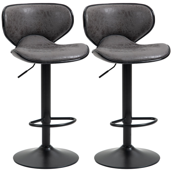 Bar Stool Duo - Microfiber Upholstered Adjustable, Armless & Swivel Chairs in Dark Grey - Ideal for Kitchen Island and Bar Area Comfort