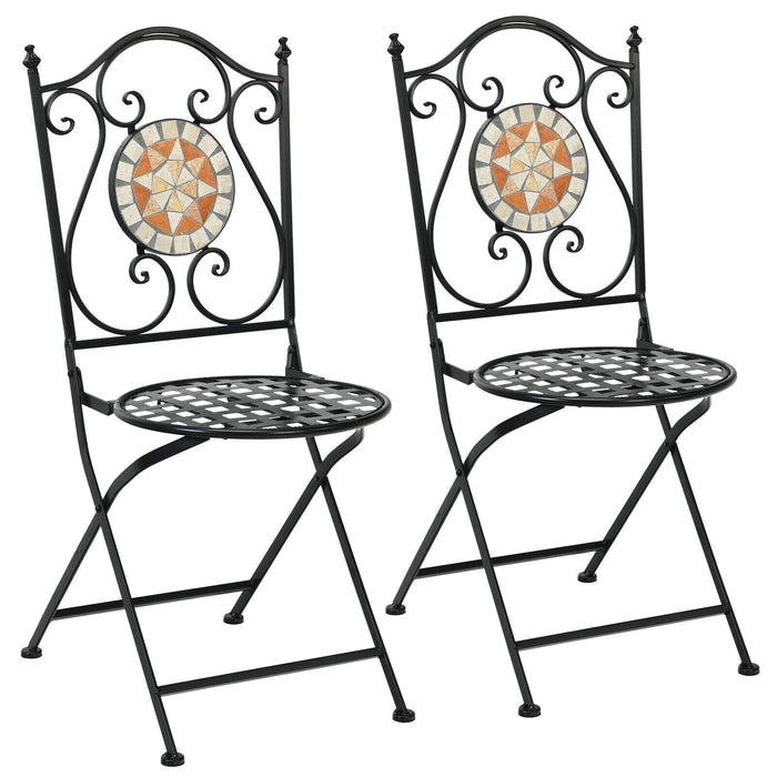 2 Piece Set - Folding Mosaic Dining Chairs with Backrest - Ideal for Compact Spaces with Style