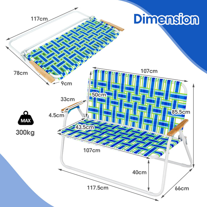 2-Person Folding Picnic Chair - Camping Accessory with Armrests - Ideal for Outdoor Enthusiasts