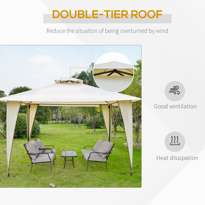 Outdoor Canopy Gazebo, 3.5x3.5m, with 2-Tier Roof and Steel Frame - Sideless Design for Garden Party and Gathering Shelter - Ideal for Open-Air Events, Beige Shade Cover