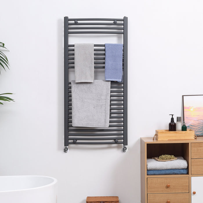 Hydronic Heated Towel Rail - 600x1200mm Central Heating Bathroom Ladder Radiator, Grey - Ideal for Warm Fluffy Towels and Bathroom Heating