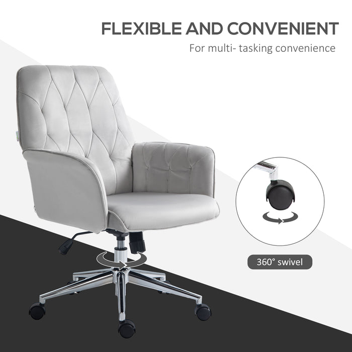 Modern Linen Swivel Computer Chair with Adjustable Armrest - Light Grey, Ergonomic Office Seating Solution - Ideal for Comfortable and Efficient Workspaces