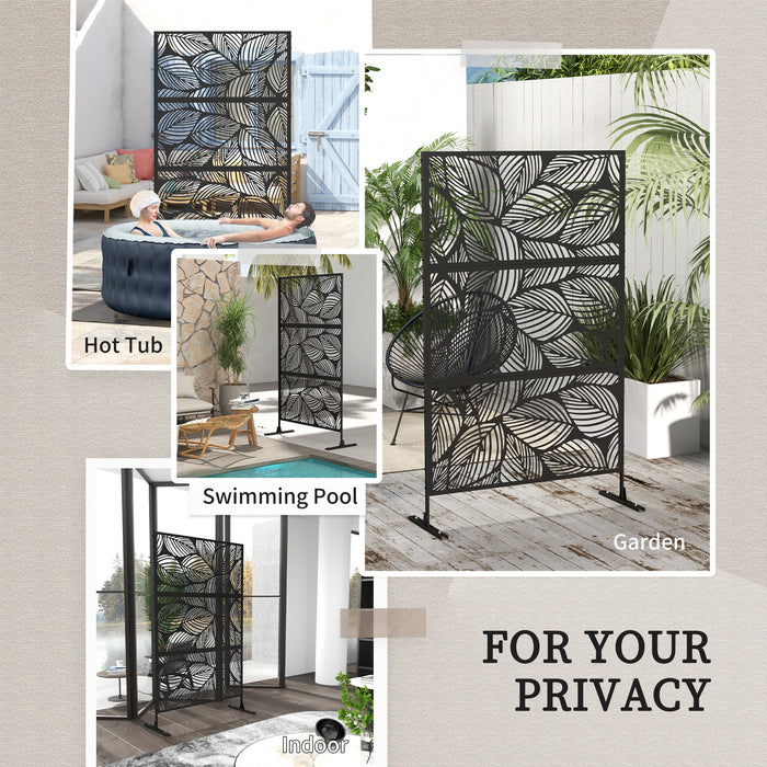 Black Leaf Metal Decorative Privacy Screen - Elegant Outdoor Divider and Garden Partition - Ideal for Patio, Balcony Privacy & Decor