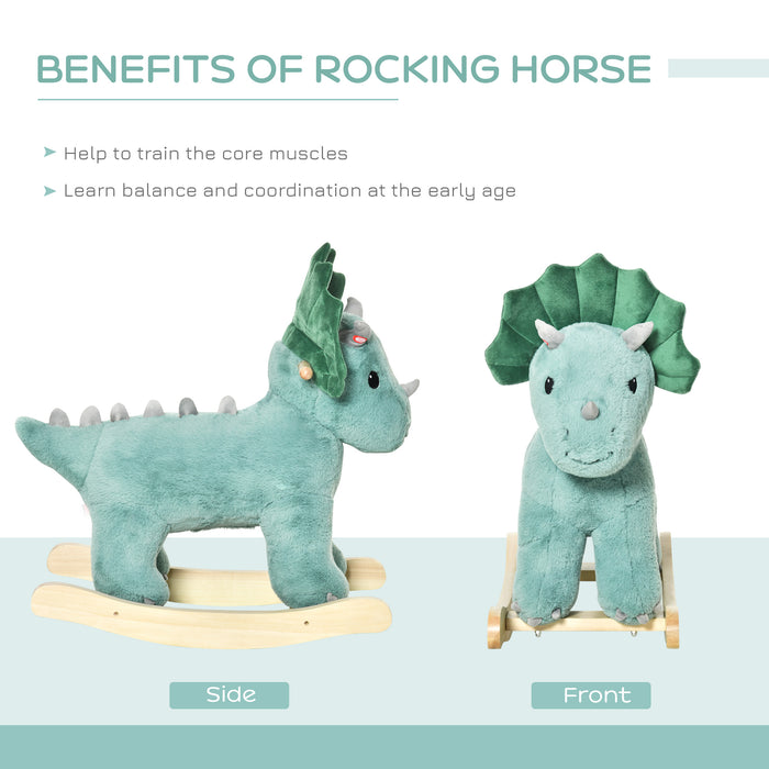 Triceratops Plush Rocking Horse - Child-Friendly Ride-on Toy with Realistic Dinosaur Sounds - Ideal for Toddlers 36-72 Months in Dark Green