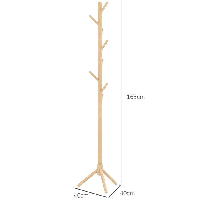 Wooden Coat Stand with 8 Hooks - Elegant Natural Finish - Perfect for Home or Office Organization