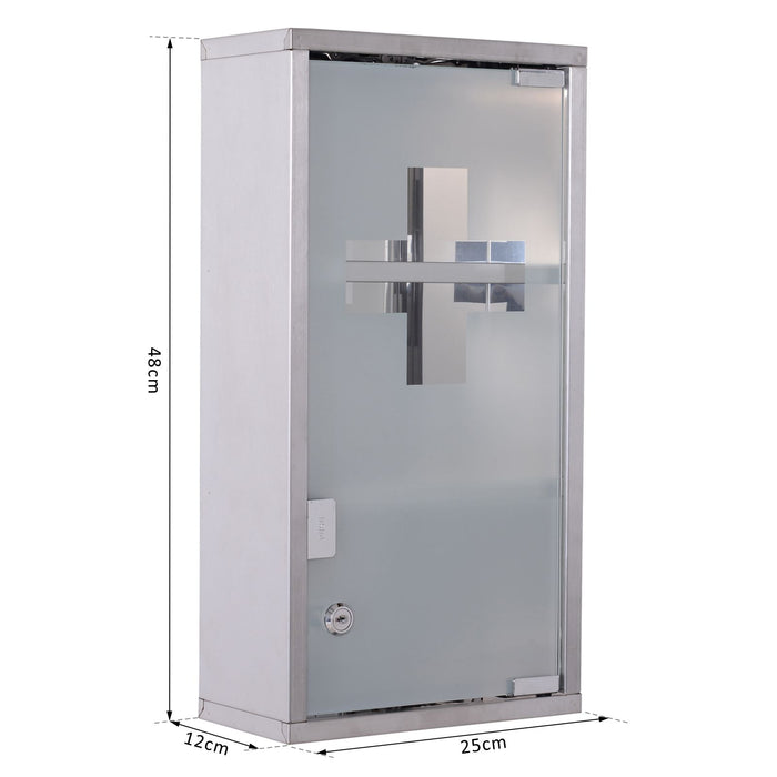 Stainless Steel Medicine Cabinet - Wall-Mounted, 2 Shelves, Security Glass Door, Lockable - Ideal for Safe Medication Storage, 48cm Height