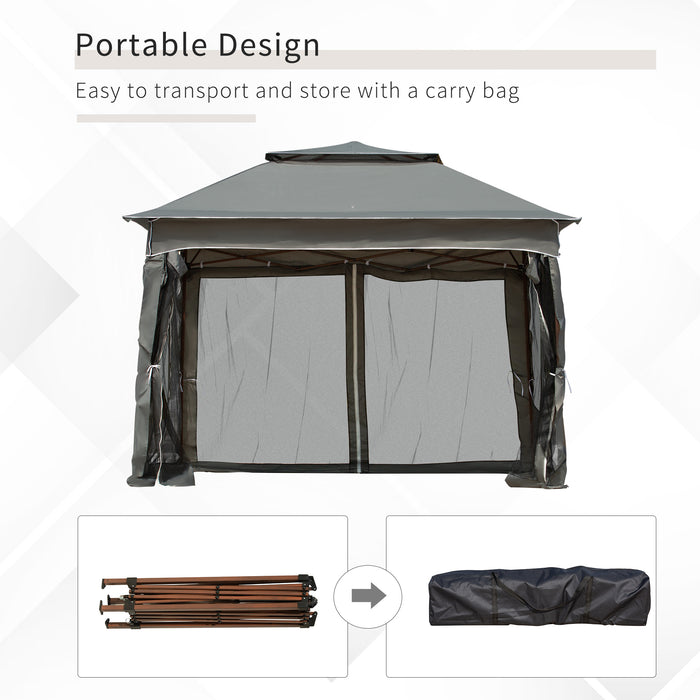 Pop-Up Gazebo with Double Roof and Netting - 3x3m Garden Tent for Outdoor Events, Includes Carry Bag - Ideal for Patio Parties and Outdoor Gatherings, Dark Grey