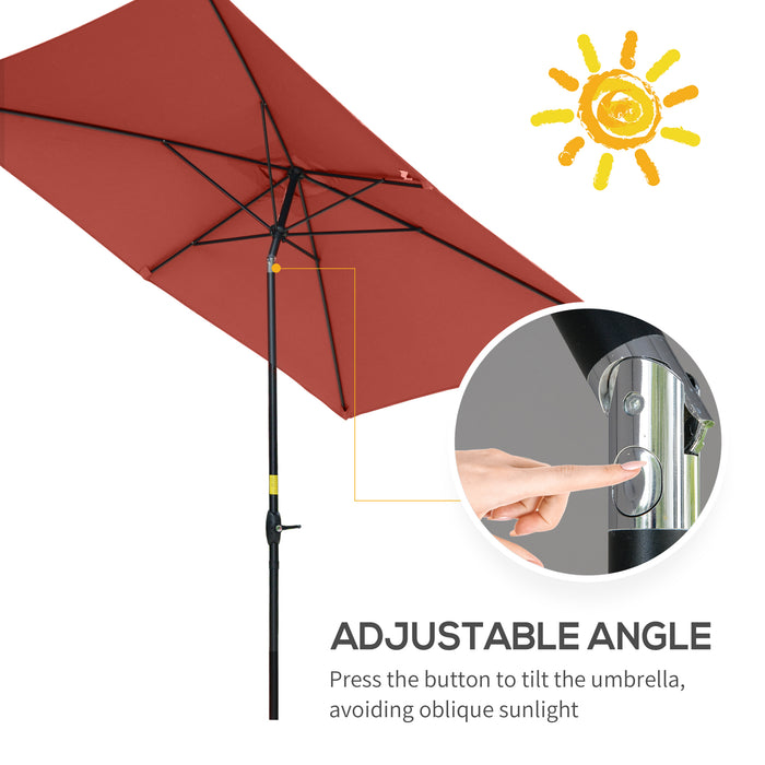 Rectangular Patio Market Umbrella with Crank and Push Button Tilt - 2x3m Outdoor Sun Shade, Aluminum Pole in Wine Red - Ideal for Garden and Outdoor Comfort