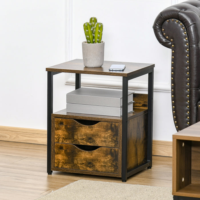 Industrial Chic Side Table with Storage - Sofa Companion and Slim Bedside Cabinet with Shelf - Ideal for Living Room and Bedroom Organization