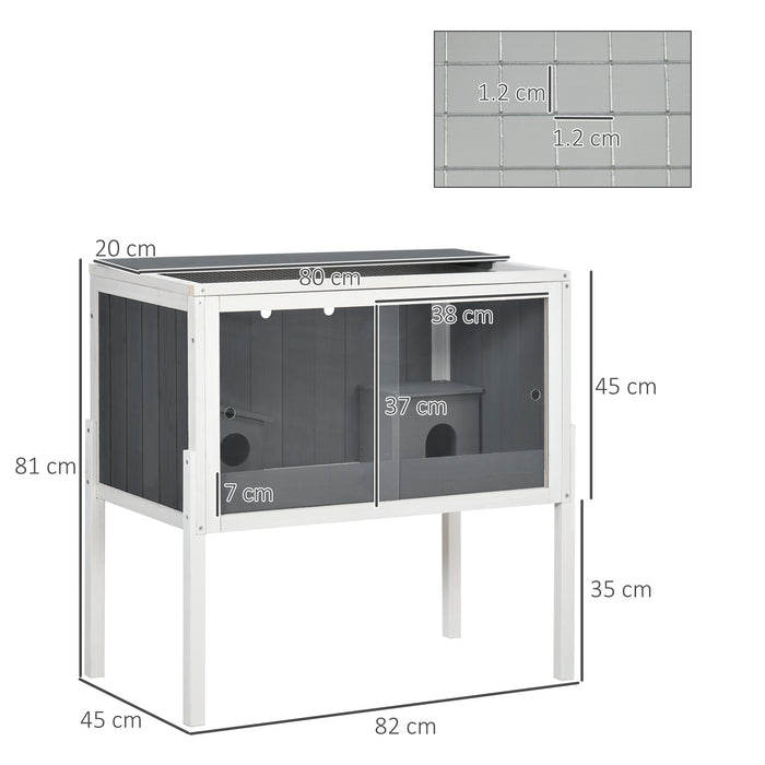 Hamster Hideout Cabin - Multi-Level Wooden Cage with Shelves for Small Pets, Hut Design, 82x45x81cm - Perfect for Dwarf Hamsters, Gerbils, and Rodent Companions