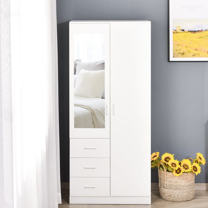 Modern Mirror Wardrobe with Adjustable Shelf - 2 Door Cupboard and 3 Drawers, 80x50x180cm - Sleek White Home Storage Organizer for Bedroom